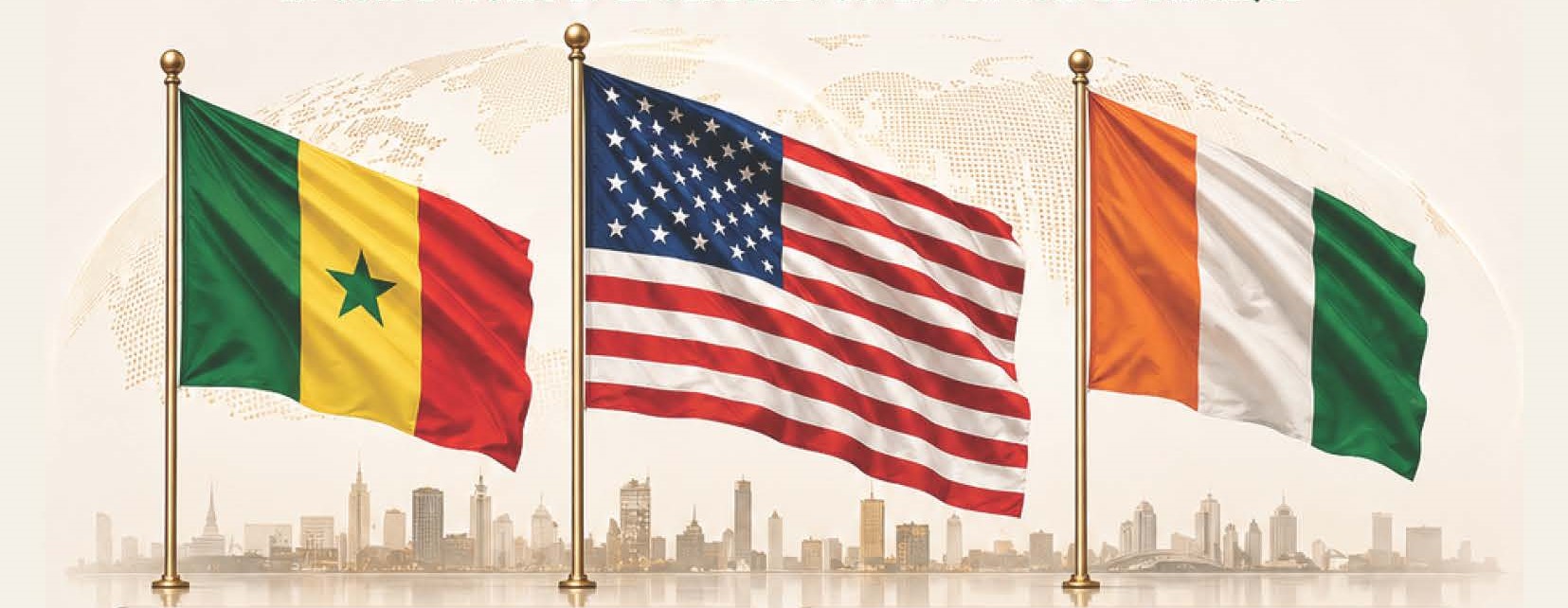 Drapeaux Senegal, Etats-Unis, Cote d'Ivoire
